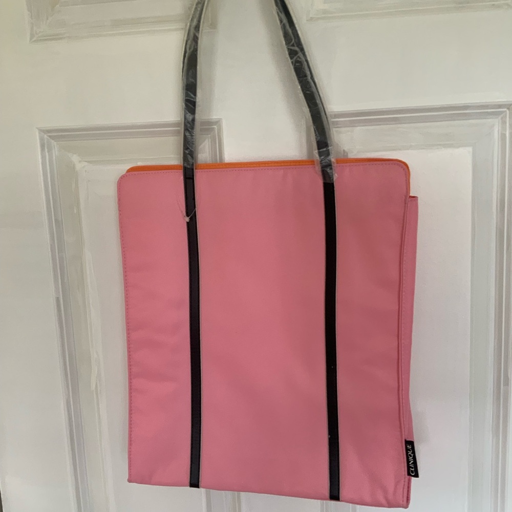 CLINIQUE Pink Tote Bag with Black Straps -